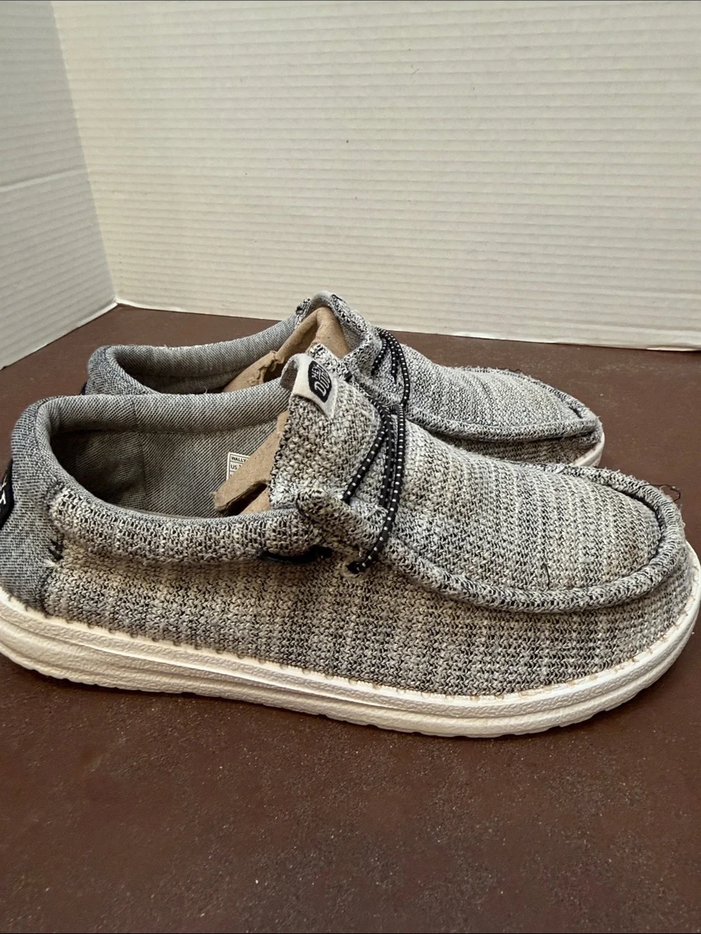 Hey Dude Wally youth stretch Slip-On Knit Casual Shoes - Grey/Black, youth 6